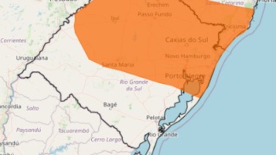 Em laranja, área de abrangência do alerta de domingo (12) - Imagem: Inmet/Divulgação