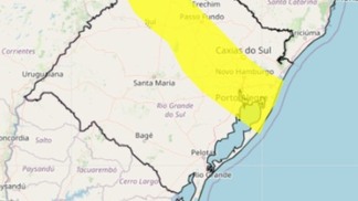 Em amarelo, área que será atingida pela chuva, da qual Porto Alegre e Região fazem parte - Imagem: Inmet/Divulgação