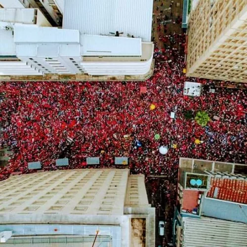 Vista aérea do ato em favor de Lula no Centro de Porto Alegre. Foto: Ricardo Stuckert