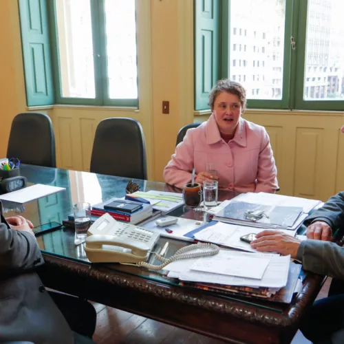 Prefeito Nelson Marchezan Júnior e Vice-prefeito Gustavo Paim em reunião com  a Secretária Municipal de Segurança Claudia Cristina Santos da Rocha Crusius. Crédito: Luciano Lanes / PMPA