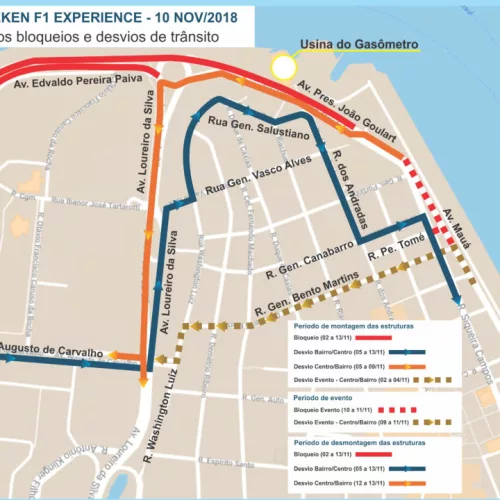 Mapa de bloqueios e desvios de trânsito para realização de evento Heineken F1 Experience 
Foto: Divulgação / PMPA