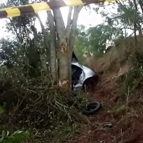 Carro saiu da pista e bateu contra uma árvore às margens da RSC-377. Foto: Divulgação/Polícia Civil 