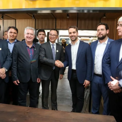 Renovação do acordo até 2025 foi assinada pelo presidente da Toyota do Brasil, Rafael Chang, e pelo governador Leite. Foto: Felipe Dalla Valle / Palácio Piratini