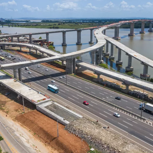 Obras da nova Ponte do Guaíba em Porto Alegre. Foto: Consórcio Nova Ponte do Guaíba/DNIT/Divulgação