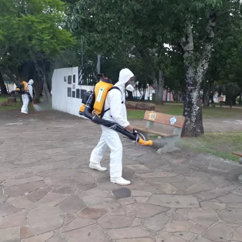 Ações de desinfecção são realizadas na cidade. Foto: Prefeitura de São Pedro do Sul/Divulgação