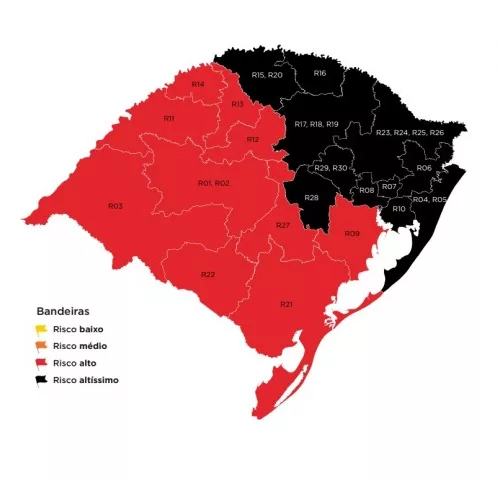 Governo do RS nega todos os recursos e mantém 11 regiões na bandeira preta e 10 na vermelha