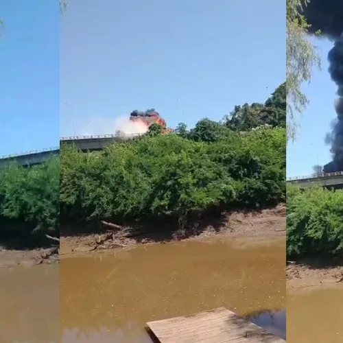 VÍDEO: motorista morre após caminhão explodir e pegar fogo na BR-386, em Estrela