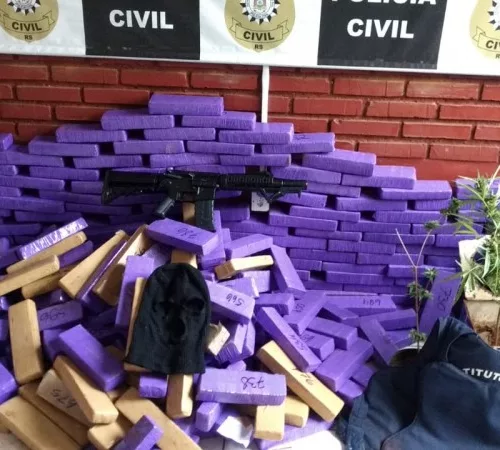 Foram apreendidos 343 tijolos de maconha. Foto: Divulgação/Polícia Civil 
