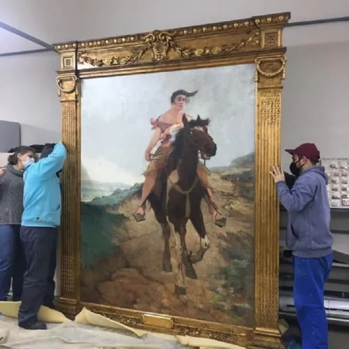 O quadro "Fuga de Anita Garibaldi a Cavalo" foi restaurado pela UFPel. Foto: Andréa Bachettin/Divulgação Sedac