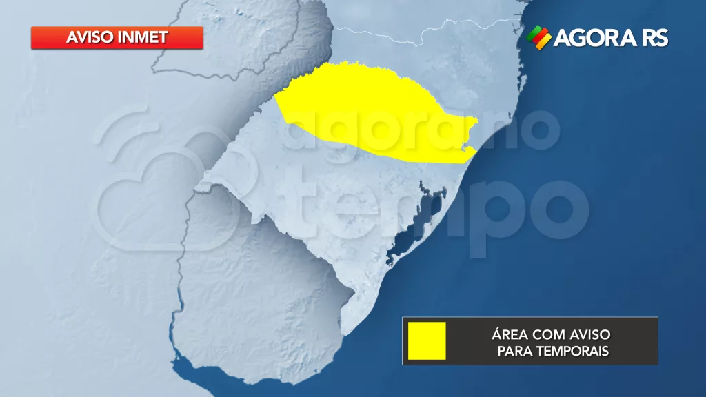 Mapa mostra regiões do Rio Grande do Sul em aviso para ocorrência de temporais em 03 de janeiro de 2022.