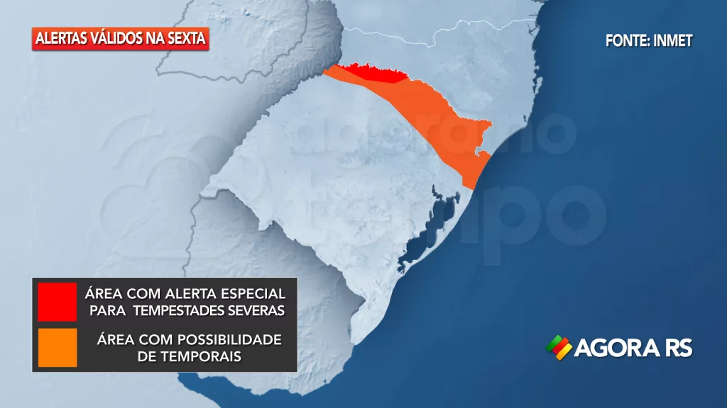 Alerta de temporal emitido para o Rio Grande do Sul. Válido para esta quinta-feira, 24 de março de 2022. 