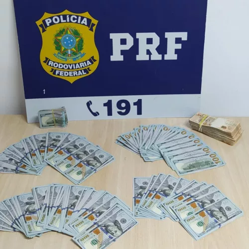 Dólares que foram apreendidos. Foto: Divulgação/PRF